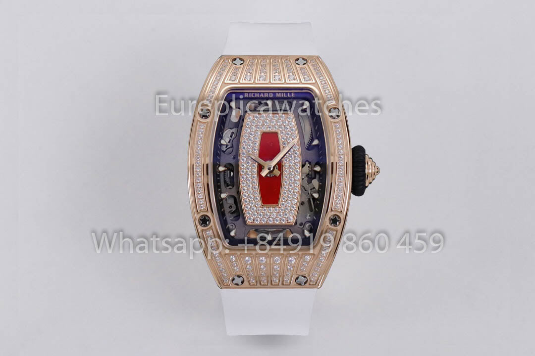 Replica Richard Mille RM 07-01 화이트 Strap 로즈 골드 1:1 Super Clone ZF 팩토리