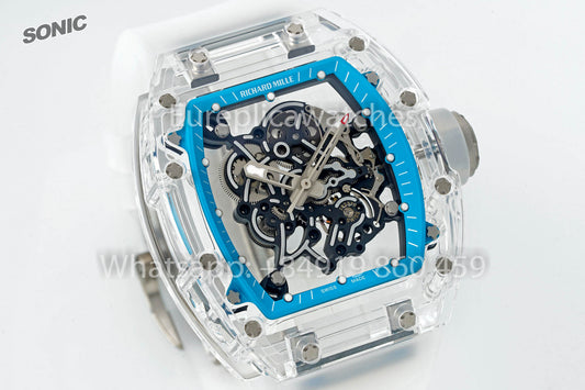 RICHARD MILLE RM055 AET REMOULD Transparent 블루 Strap 1:1 베스트 버전 Sonic 팩토리