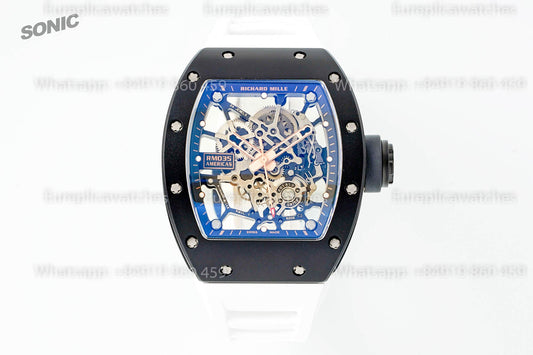 Richard Mille RM035 Americas 블랙 Toro 1:1 베스트 버전 Sonic 팩토리 V4 화이트 Strap