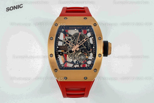 Richard Mille RM035 로즈 골드 Toro 1:1 베스트 버전 Sonic 팩토리 V4 Red 러버 스트랩