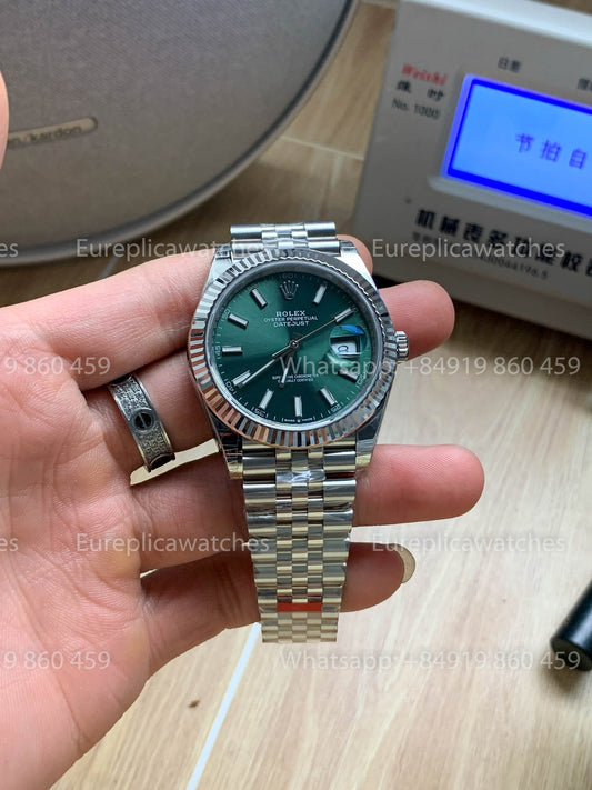 롤렉스 데이트저스트 41 M126334-0028 그린 다이얼 Fluted Bezel 1:1 베스트 버전 VS 팩토리
