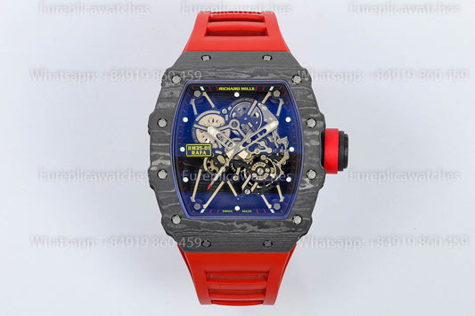 Richard Mille RM35-01 블랙 Carbon 1:1 베스트 버전 Red 러버 스트랩 ZF 팩토리