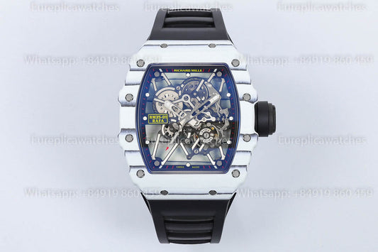Richard Mille RM35-01 화이트 Carbon 1:1 베스트 버전 블랙 러버 스트랩 ZF 팩토리