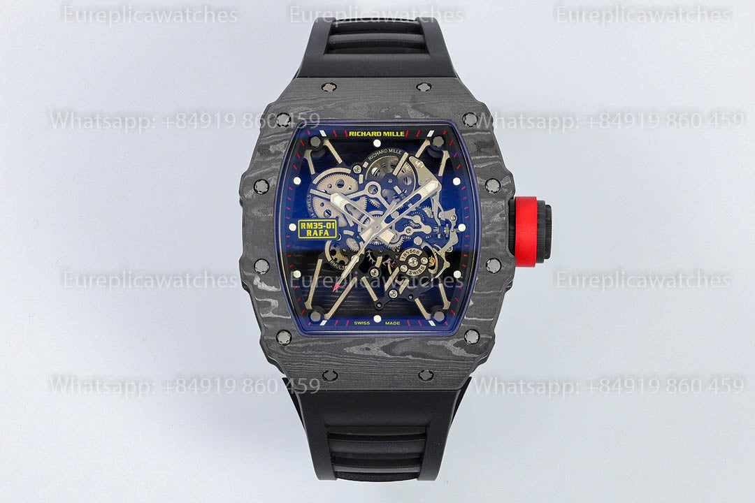 Richard Mille RM35-01 블랙 Carbon 1:1 베스트 버전 블랙 러버 스트랩 ZF 팩토리