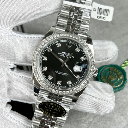 롤렉스 데이트저스트 41 블랙 Diamond Men's Watch 126334-0012 custom moissanite