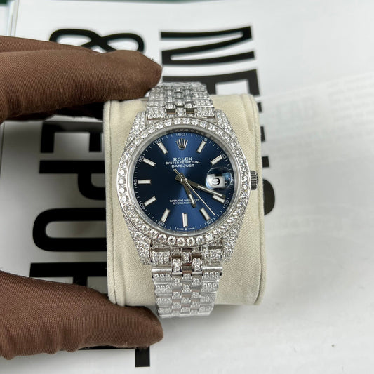 롤렉스 데이트저스트 41 블루 다이얼 Men's Watch 126334-0002 custom moissanite