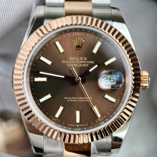 롤렉스 데이트저스트 41 Men's 오토매틱 Watch 126331-0001 18k 로즈 골드 coated