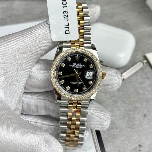 롤렉스 데이트저스트 36mm Diamonds 126283RBR 18k 옐로 골드 and moissanite