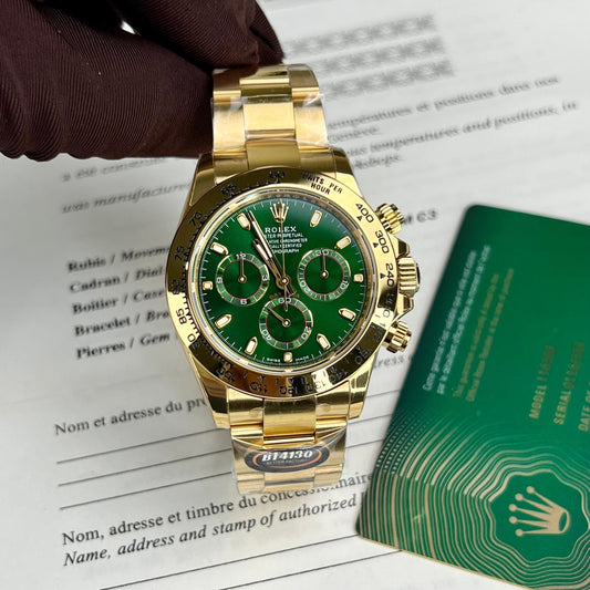롤렉스 옐로 골드 Cosmograph 데이토나 40 Watch 그린 Arabic Dial 116508 Coated 18k 옐로 골드