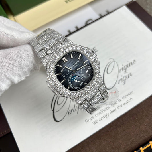 파텍 필립 노틸러스 5712/1A-001 PPF 팩토리 V2 블루 다이얼 custom full Moissanite