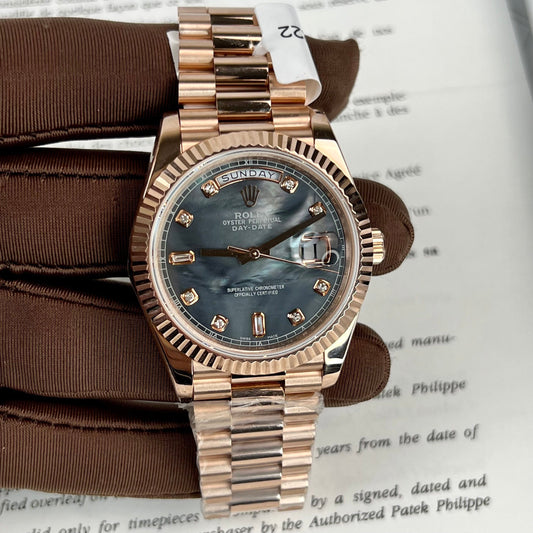 롤렉스 Day-Date 로즈 골드 Rose Diamond Dial 36mm 128235 Best 1:1 에디션 coated 18k 로즈 골드 130 gram