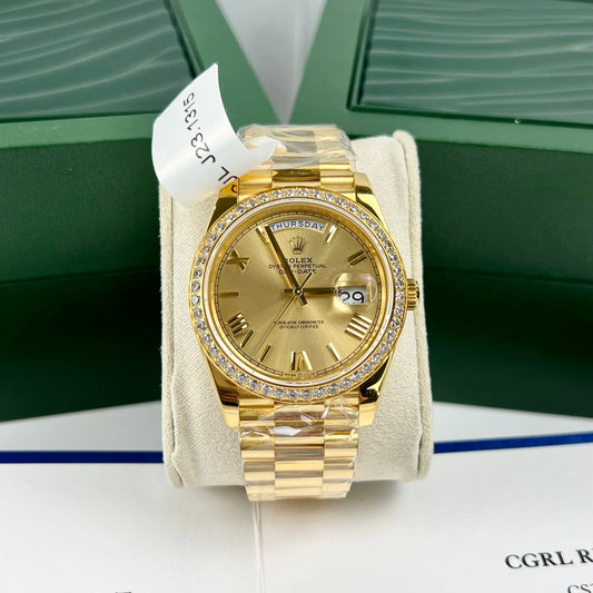 롤렉스 Day-Date 40mm 228238-0006 coated 18k 옐로 골드 Best 1:1 에디션 moissanite bezel