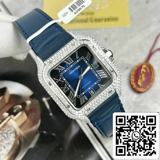 Cartier - Santos De Cartier - Steel – Custom Diamond-Set – 블루 다이얼 BV 팩토리