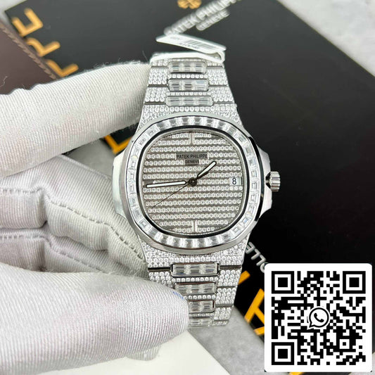 Replica 파텍 필립 노틸러스 Jumbo 5719/1G-001 custom full Moissanite diamonds