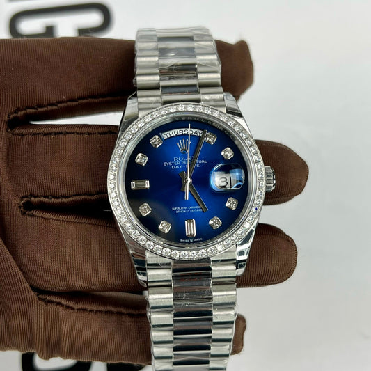 롤렉스 Day Date M128349RBR-0016 Stone Bezel 1:1 Best 에디션 EW 팩토리 블루 다이얼