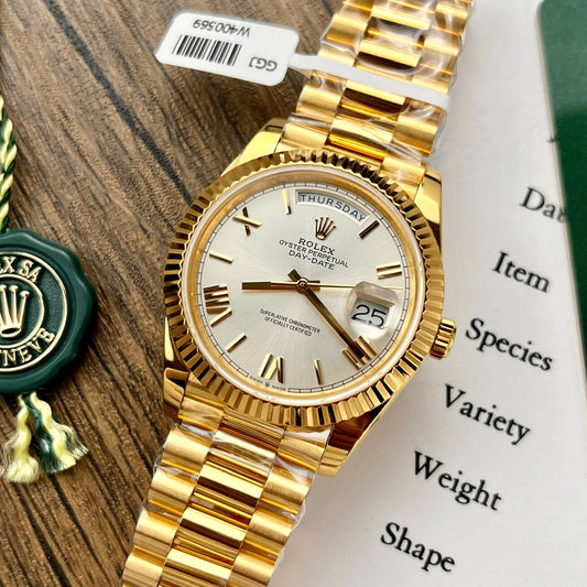 롤렉스 Day Date 228238 40MM 1:1 best 에디션 18k 옐로 골드 Silver Roman Dial GM 팩토리 Counterweight Version