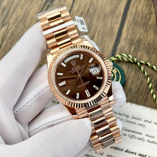 롤렉스 Day Date M228235-0003 18k gold plated 1:1 Best 에디션 GM 팩토리 V2 Chocolate Dial Counterweight Version