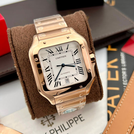 Cartier De Santos 스테인리스 스틸 Case BV 팩토리 1:1 Best 에디션 화이트 다이얼 로즈 골드 newest version