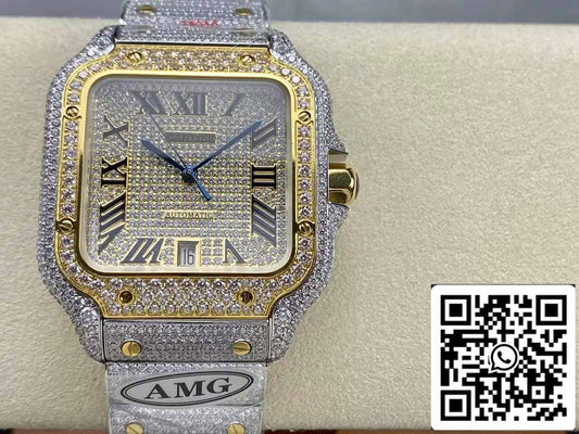 Santos De Cartier Diamond Roman Digital Dial 1:1 Best AMG 팩토리 Swarovski Stone