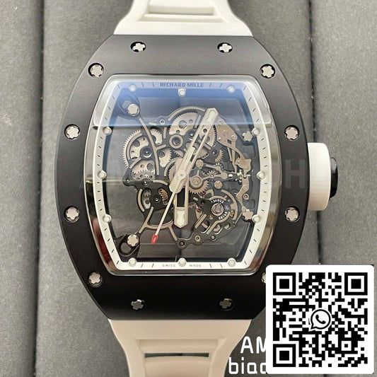 BBR 팩토리 [V3] RICHARD MILLE RM055 RM-055 블랙 세라믹 Case 화이트 러버 스트랩