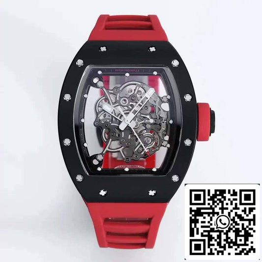 BBR 팩토리 [V3] RICHARD MILLE RM055 RM-055 블랙 세라믹 Case Red 러버 스트랩