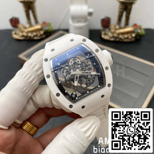 RICHARD MILLE RM055 화이트 세라믹 case 1:1 Best 에디션 BBR 팩토리 [V3] 러버 스트랩