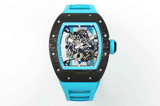 RICHARD MILLE RM055 ZF 2024 1:1 Best 에디션 Carbon Fiber Case turquoise Strap