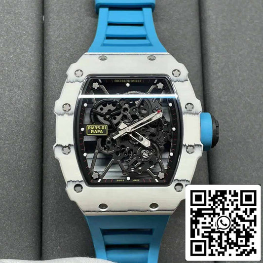 Richard Mille RM35-01 Sonic 팩토리 1:1 Best 에디션 화이트 Carbon NTPT 블루 러버 스트랩