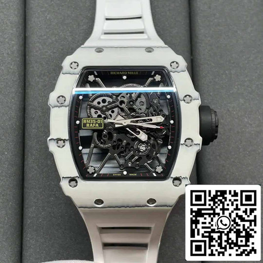 Richard Mille RM35-01 Sonic 팩토리 1:1 Best 에디션 화이트 Carbon NTPT 화이트 러버 스트랩