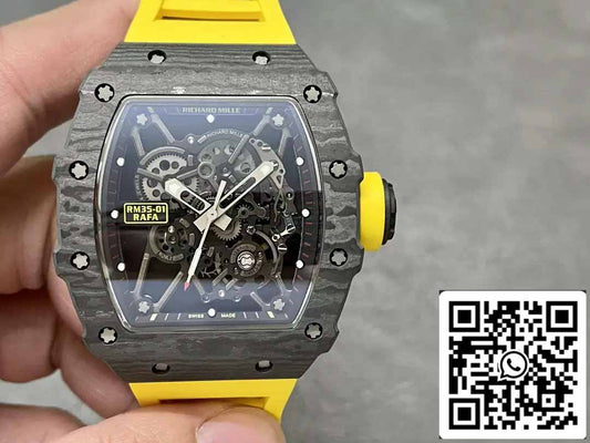 Richard Mille RM35-01 Sonic 팩토리 1:1 Best 에디션 블랙 Carbon NTPT Yellow 러버 스트랩