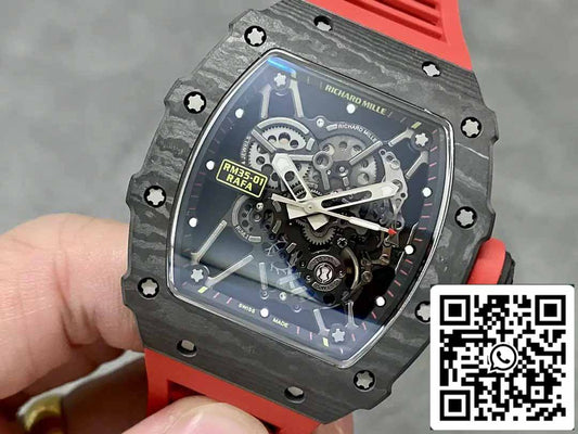 Richard Mille RM35-01 Sonic 팩토리 1:1 Best 에디션 블랙 Carbon NTPT Red 러버 스트랩