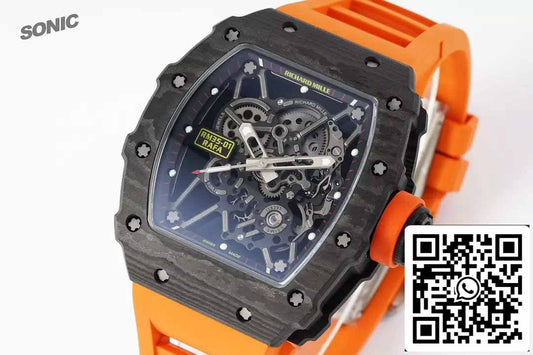 Richard Mille RM35-01 Sonic 팩토리 1:1 Best 에디션 블랙 Carbon NTPT Orange 러버 스트랩