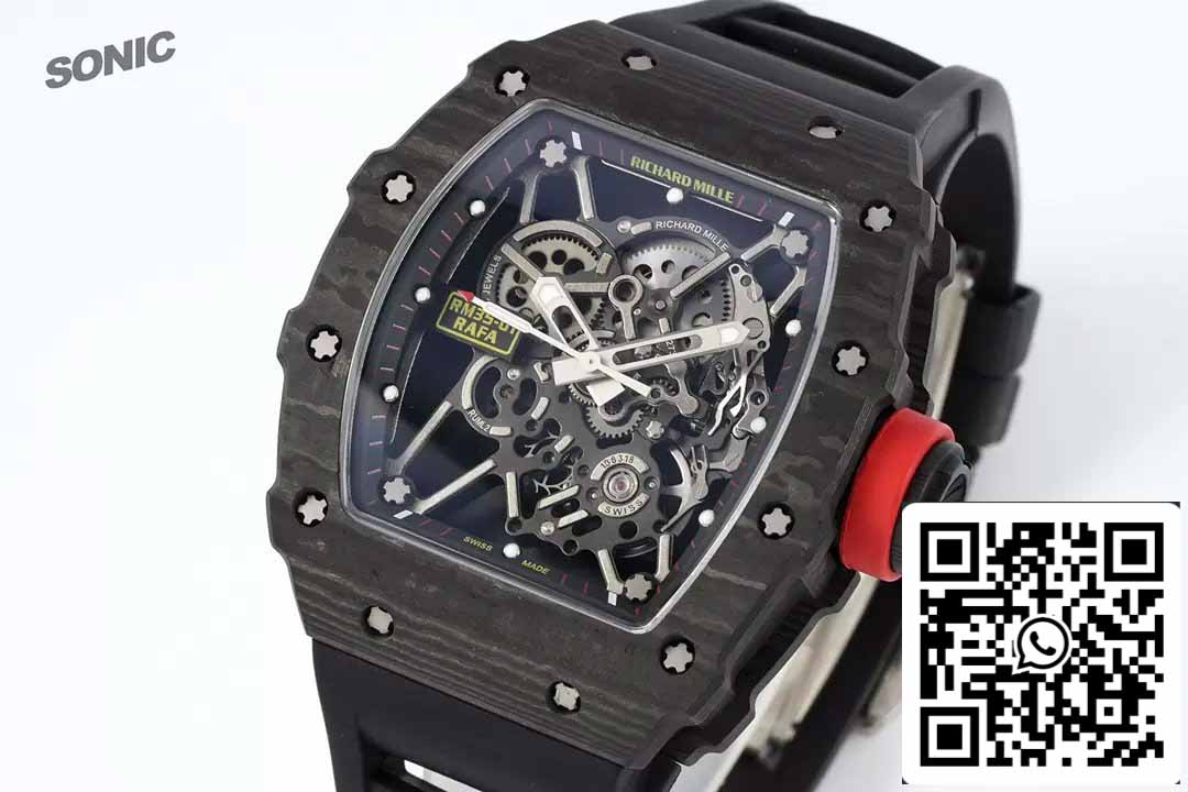 Richard Mille RM35-01 Sonic 팩토리 1:1 Best 에디션 블랙 Carbon NTPT 블랙 러버 스트랩