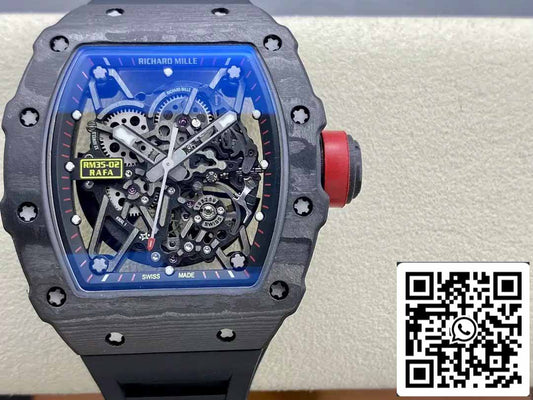 Richard Mille RM035-02 T+ 팩토리 1:1 Best 에디션 Carbon Fiber Case 블랙 러버 스트랩