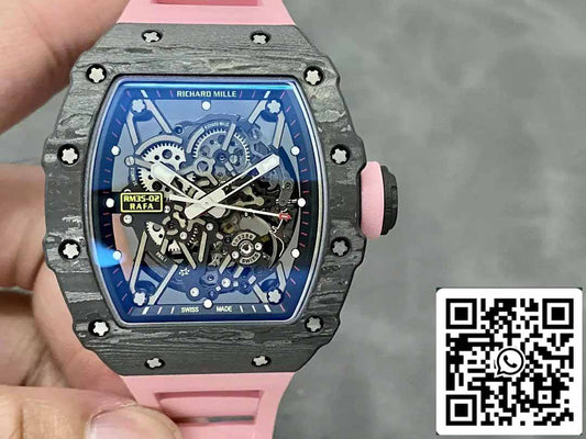 Richard Mille RM035-02 T+ 팩토리 1:1 Best 에디션 Carbon Fiber Case Pink 러버 스트랩
