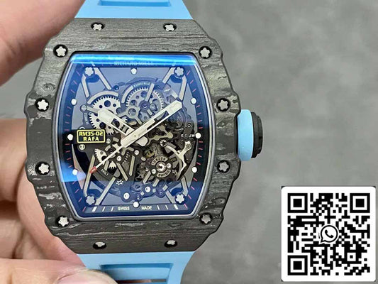 Richard Mille RM035-02 T+ 팩토리 1:1 Best 에디션 Carbon Fiber Case 블루 러버 스트랩