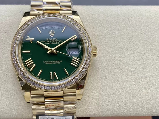 롤렉스 Day Date M228238 V5 40mm QF 팩토리 1:1 Best 에디션 그린 다이얼 Bezel Stone