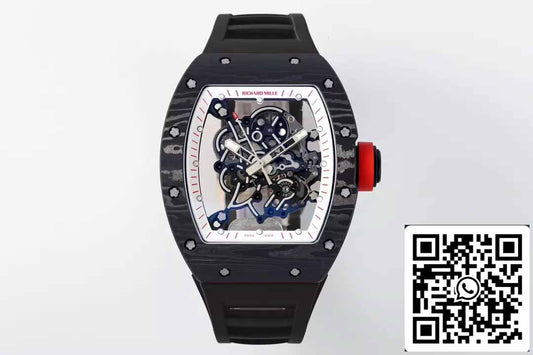 RICHARD MILLE RM055 ZF 2024 1:1 Best 에디션 Carbon Fiber Case Red Knob 블랙 Strap