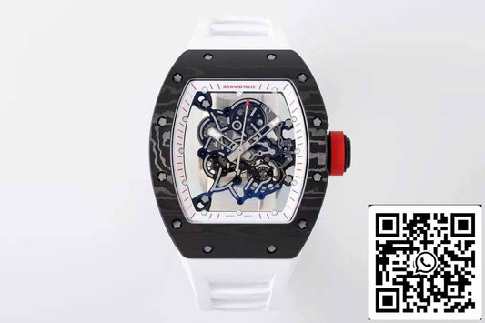 RICHARD MILLE RM055 ZF 2024 1:1 Best 에디션 Carbon Fiber Case Red Knob 화이트 Strap