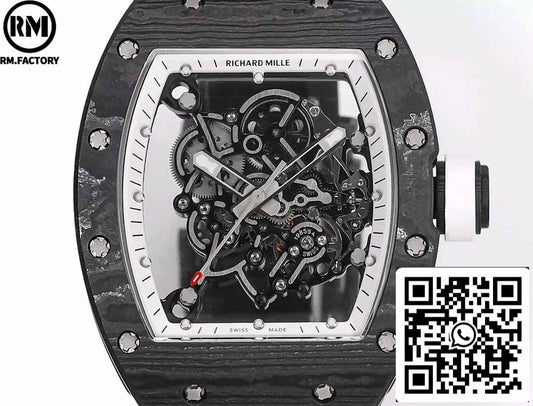 RICHARD MILLE RM055 Carbon Fiber Case 1:1 Best 에디션 RM 팩토리 newest 2024 화이트 다이얼