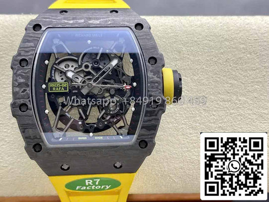 Richard Mille RM035-02 1:1 Best Clone R7 팩토리 NTPT Carbon Case Yellow Strap