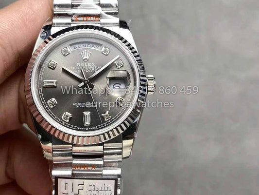 롤렉스 Day Date 128236 QF 팩토리 1:1 Best Clone 그레이 Diamond dial 36mm