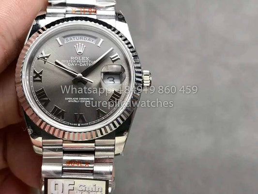 롤렉스 Day Date 128236 QF 팩토리 1:1 Best Clone 그레이 로마 숫자 Dial