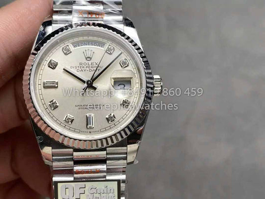 롤렉스 Day Date 128239 QF 팩토리 1:1 Best Clone Silver Diamond Dial