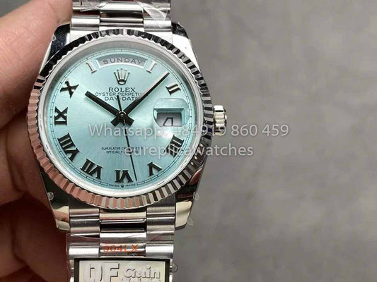 롤렉스 Day Date M128236 QF 팩토리 1:1 Best Clone Ice 블루 Numeral Dial