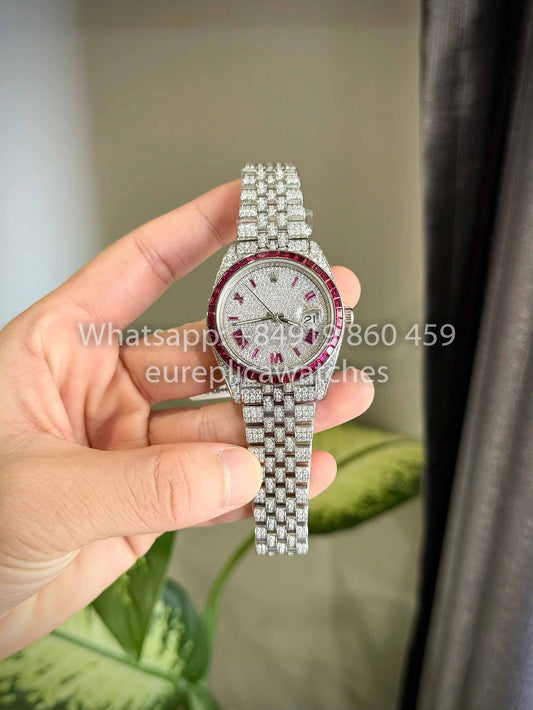 롤렉스 데이트저스트 41 - 126300 Iced Out Custom Moissanite and Ruby Saphire stone 1:1 Best Clone