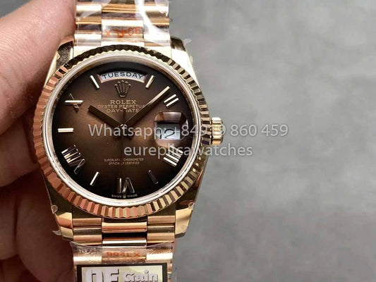 롤렉스 Day Date M128235-0075 Numeral Dial QF 팩토리 1:1 Best Clone Chocolate Dial 로즈 골드