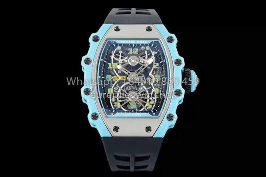 Richard Mille RM21-01 블루 Tiffany 투르비용 Watch 1:1 best Clone RM 팩토리 블랙 Strap