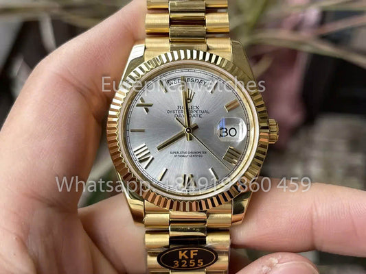 롤렉스 옐로 골드 Day Date 40 228238-0002 قرص فضي 1:1 Best Clone KF 팩토리 215 جرام