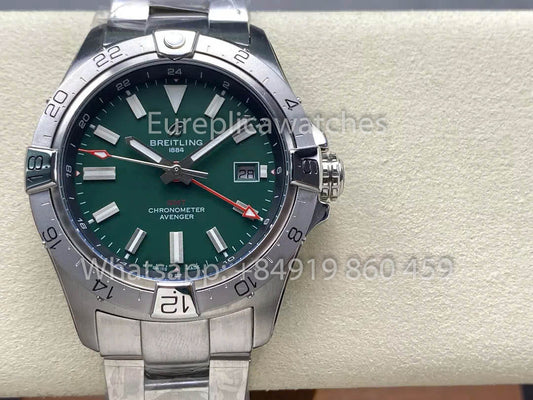 Breitling Avenger 오토매틱 GMT 44 BLS 팩토리 1:1 Best Clone 그린 다이얼 스테인리스 스틸 Strap